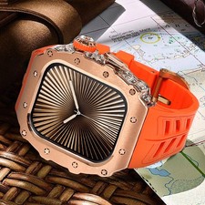 For iwatch Series 11 10 46mm Metal Transparent Case  Rubber Band Strap Mod Kit