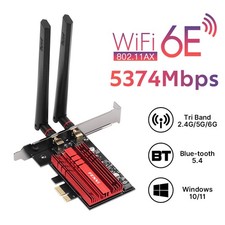 WiFi 6E PCIe Card Intel AX210 Chip 5400Mbps Tri-Band 2.4GHz/5GHz/6GHz BT 5.4