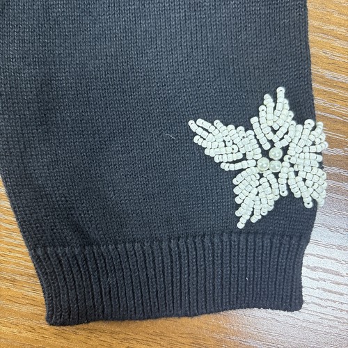 Casual Corner Black Beaded Snowflake Pearl Button Vintage Cardigan Sweater Sz M - Picture 4 of 10