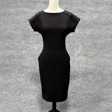 Rachel Roy Dress Womens 6 Black Sheath Cap Sleeve Exposed Zip Stretch Ponte