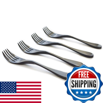 Knork Matte Black Titanium Coated Salad Knork Set Of 4 Titanium Alloy Coated