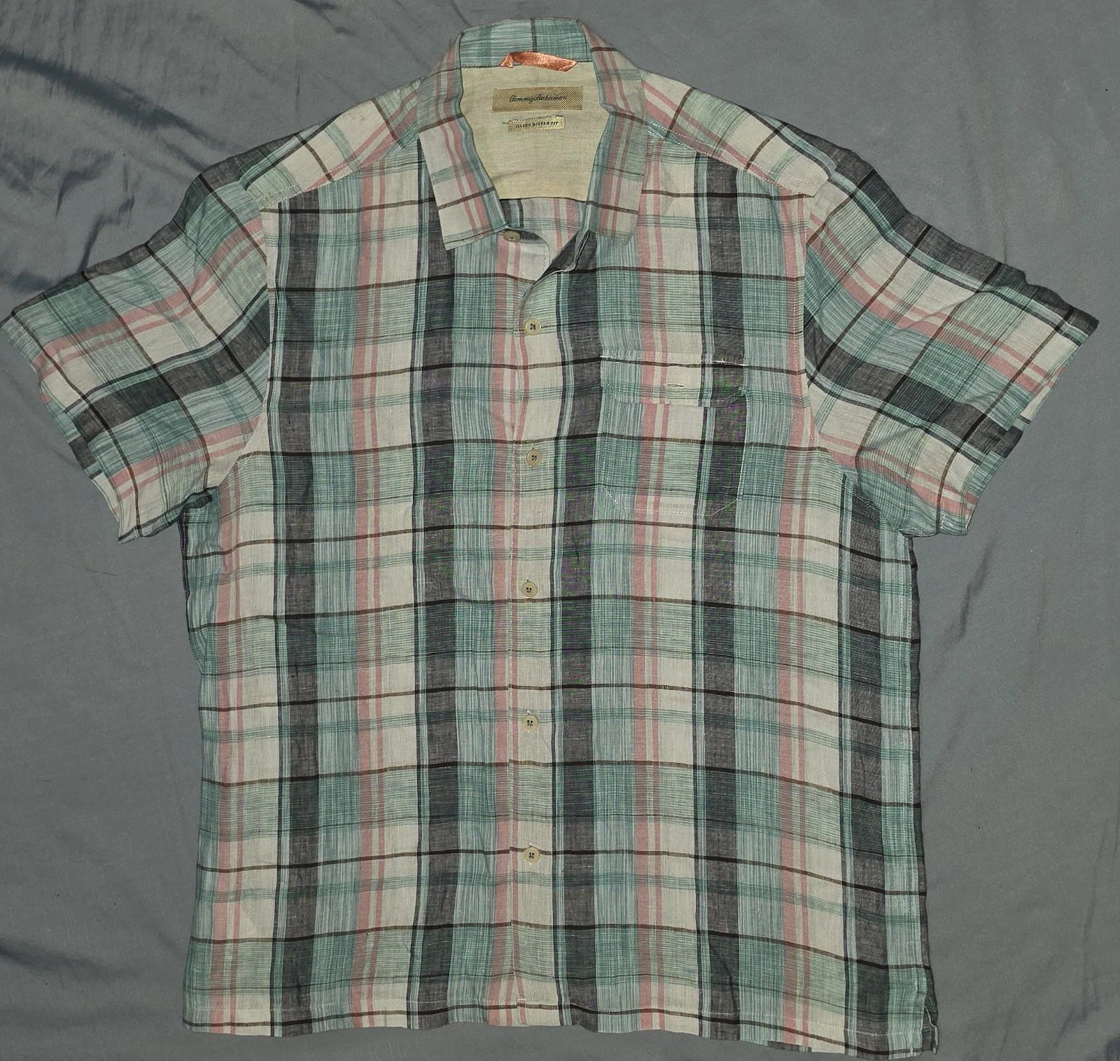 TOMMY BAHAMA MEN'S 100% LINEN SHORT SLEEVE MODERN FIT SHIRT LARGE