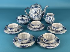 Ceramica Albisola Lotto Tazze + Tris Per Servizio Con Angeli Dipinto Blu XX Sec.