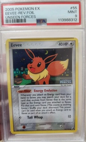 Pokemon Eevee 2005 EX Unseen Forces Reverse Holo Rare 55/115 PSA 9 Mint