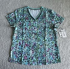 Koi Next Gen Scrub Top Women  s Sz Medium Green Rainbow Leopard Nursing Medical