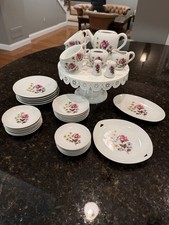 Vtg 1950s Children s Tea Set Lot Of 35 Pieces Pink Roses Yellow Flowers-Japan