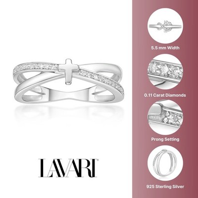 925 Sterling Silver Cross Purity Ring with 0.11 CTTW Round Diamonds Fine Jewelry