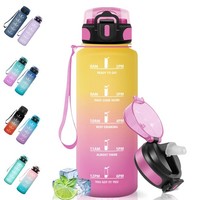 Trinkflasche 1500Ml Bpa-Frei Gelb Rosa Mit Strohhalm, Auslaufsicher, Sport