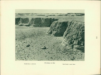 Kupfertiefdruck : Hallig - Abbruchkante bei Ebbe - Steg auf Nordmarsch, Langenes