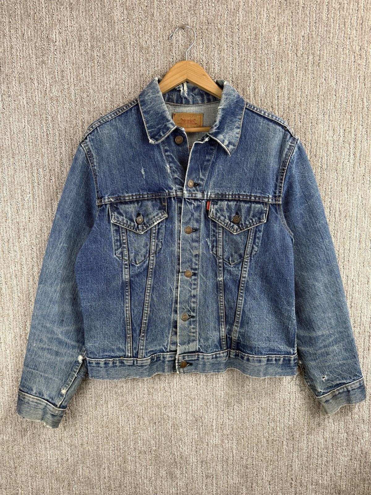 1960s Levi's Type 3 Jacket Big E Mens 42 70505 Thrashed Distressed USA Repair