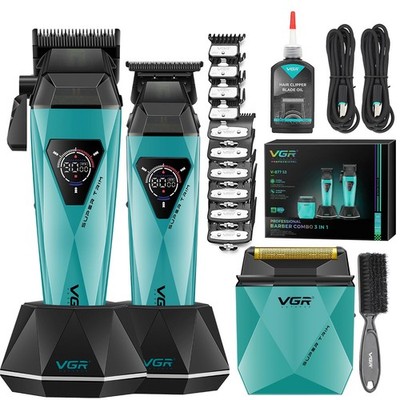 Hair Clippers Cordless Professional LED Display 9000RPM VGR 877S3 Green Cutting
