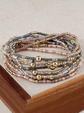 Boho Women Stackable Beaded Multilayered Brac...