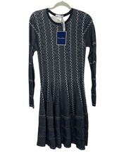 Oscar De La Renta Black White Cutout Long Sleeve Sweater Dress $2690 NWT Size 10