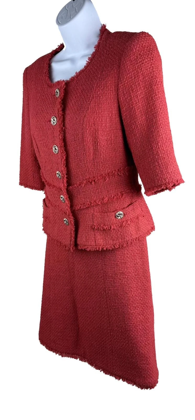 Tuta donna Chanel rossa tessuto cesto due pezzi giacca e gonna taglia 38 40