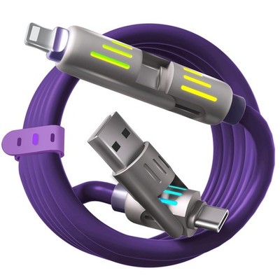Bulk Lot 15/ 4-in-1 Fast USB Charging Cable, 240W, 3.3ft, USB A/C to C/Lighting