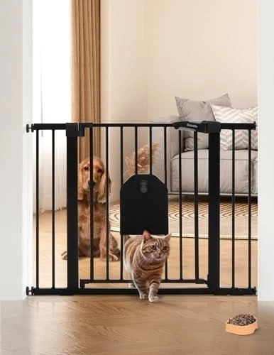 Babelio Auto Close Baby Gate with Cat Door,29-43" Metal Gate