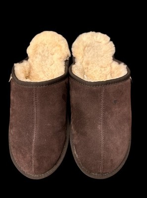 SLPR Slippers SOVA Mens Size 9 Brown Cow Suede Sheepskin Lining Slip-On Comfort