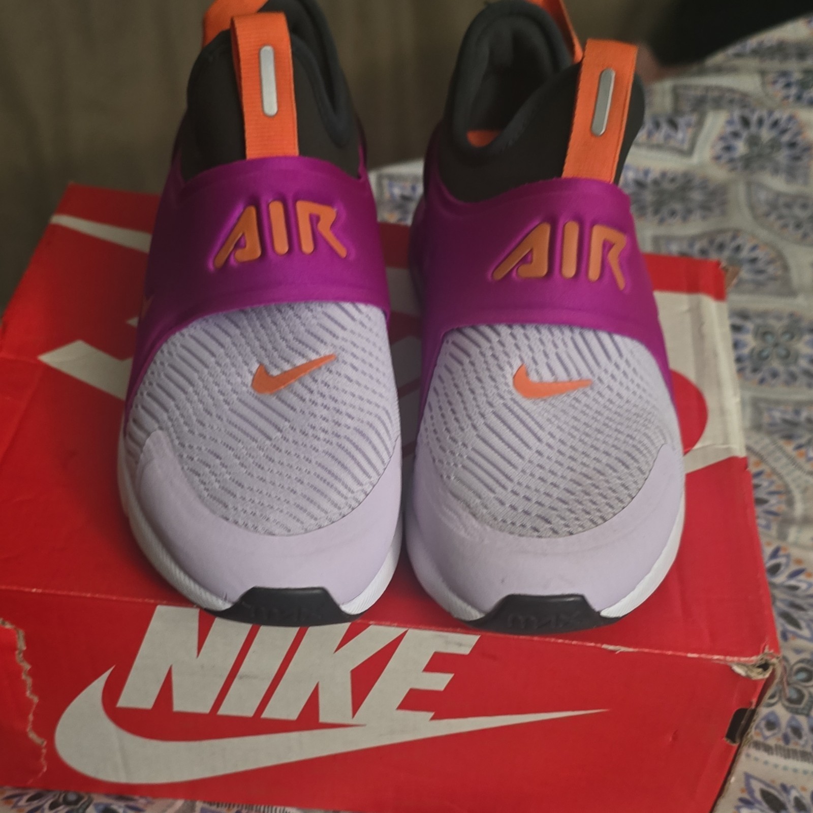 Nike Air Max 270 Extreme GS Kids Sneakers Grey Purple Orange Slip On 4Y