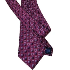 Geoffrey Beene Men's Burgundy Square Pattern 100% Silk Necktie Business