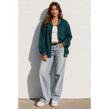Vintage Teal Green 100 Silk Bomber Jacket Zip Up Oversized Streetwear XL