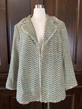 Elana by Tanner Women's 16 Silk Tweed Blazer Jacket Fringe Multicolor Pastel