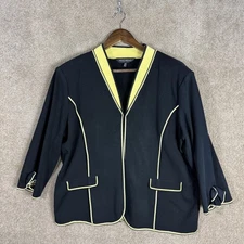 Ming Wang Blazer Womens XL Black Yellow Cardigan Contrast Trim Knit Jacket Bow