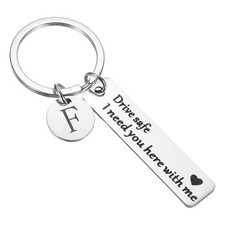 Drive Safe Keychain, 1 Set Letter F Keychain I Need You Here with Me, Silver