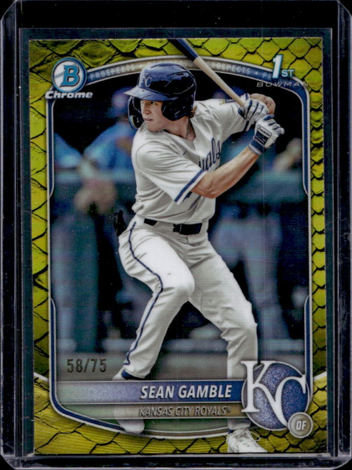 2025 Bowman Draft Sean Gamble Chrome Yellow Reptilian Refractor 1st #/75 Royals