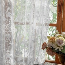 White Sheer Curtains 72 Inch Length - French Ruffle Embroidered Lace Curtains...