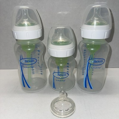 Lot Of 3 Dr. Browns Wide Neck Infant Baby Bottles 9oz & 5 Oz w/ Varying Nipples