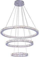 3-Ring Crystal Chandelier Modern LED Pendant Lights Fixture Adjustable Circular