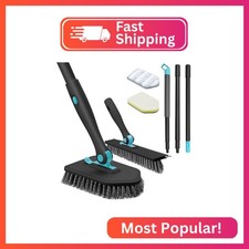 nacena Shower Scrubber with Long Handle, 4 in 1 Tile Tub Scrubber Brush with 3 D