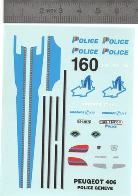 ARTISANS43 Décalcomanie " Peugeot 406 - Police de Genève (Suisse) - Ech. 1/43