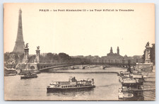 Vtg Postcard Paris Pont Alexandre III Tour Eiffel Trocadero Bateaux-Mouches