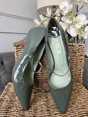 Boden High Heel Schuhe UK 7 EUR 40 Lackleder Kitten Heel grau grün 