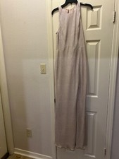 Dessy Collection Sleeveless Scoop Neck Metallic Trumpet Gown Sz 10 Rose Gold