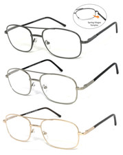 Premium Quality Metal Frame Rectangular Clear Lens Reading Glasses Spring Hinges