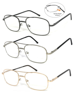 Premium Quality Metal Frame Rectangular Clear Lens Reading Glasses Spring Hinges