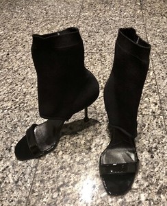 black sock heels open toe