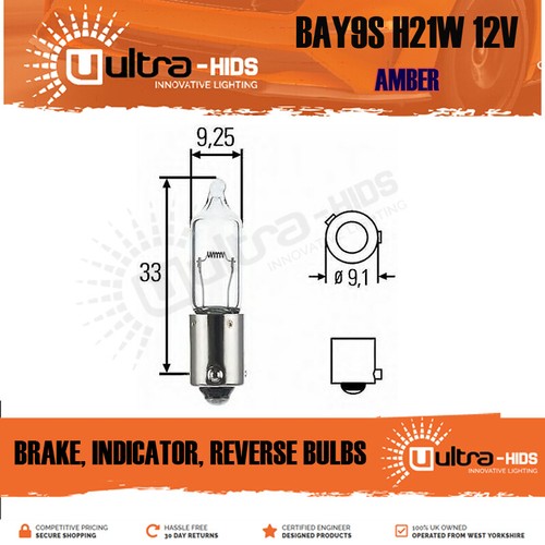 2 x H21W Amber Orange Halogen Indicator Bulb Car Bulbs 435 12v 21w BAY9S OFFSET - Picture 2 of 3
