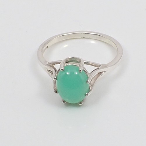 2.20ct 9x7mm Green-Blueish Jade Australian Chrysoprase Ring 925 Sterling Silver - Picture 5 of 10