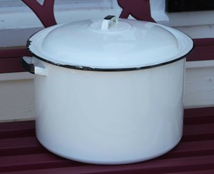 复古白色搪瓷器具大盆栽带手柄 炊具 露营 批量 2 Ebay