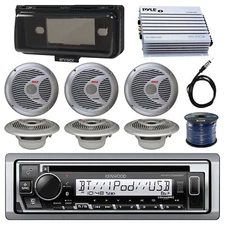 Kenwood Marine Bluetooth CD Receiver, 6x 6.5" Speaker, Amplifier, Antenna, Cover