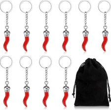 10 Pcs Italian Horn Keychain Italian Red Horn Charm Chili Pepper Keychain Sou...