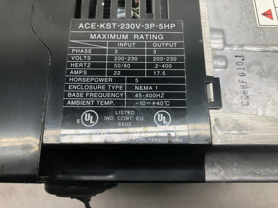 INVERSOR USADO BOSTON GEAR SERIE KST 5 HP 22 AMPERIOS 200-230 VAC 3 PH ACE ACE-KST- Foto 3 de 4