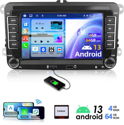 8Core 4+64G Android13 Radio Carplay GPS BT Für VW Golf 5 6 Polo T5 Touran Passat