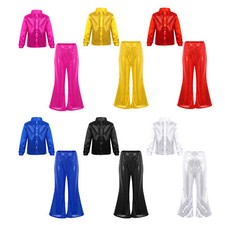 Kids Boys Jazz Sparkling Shirt With Pants Sequins Dancewear Shiny Hip Hop Party