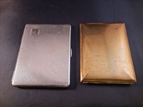 Vintage 2x Chrome & Brass Cigarette Business Cards Money Case Art Deco  Bargain - Photo 1/6