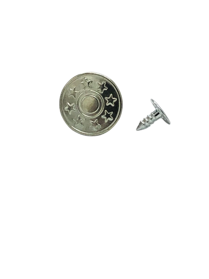 10 Jeansknöpfe Hosenknopf ohne nähen Messing silber 8Sterne 17 mm Ersatzknopf - Bild 3 von 4