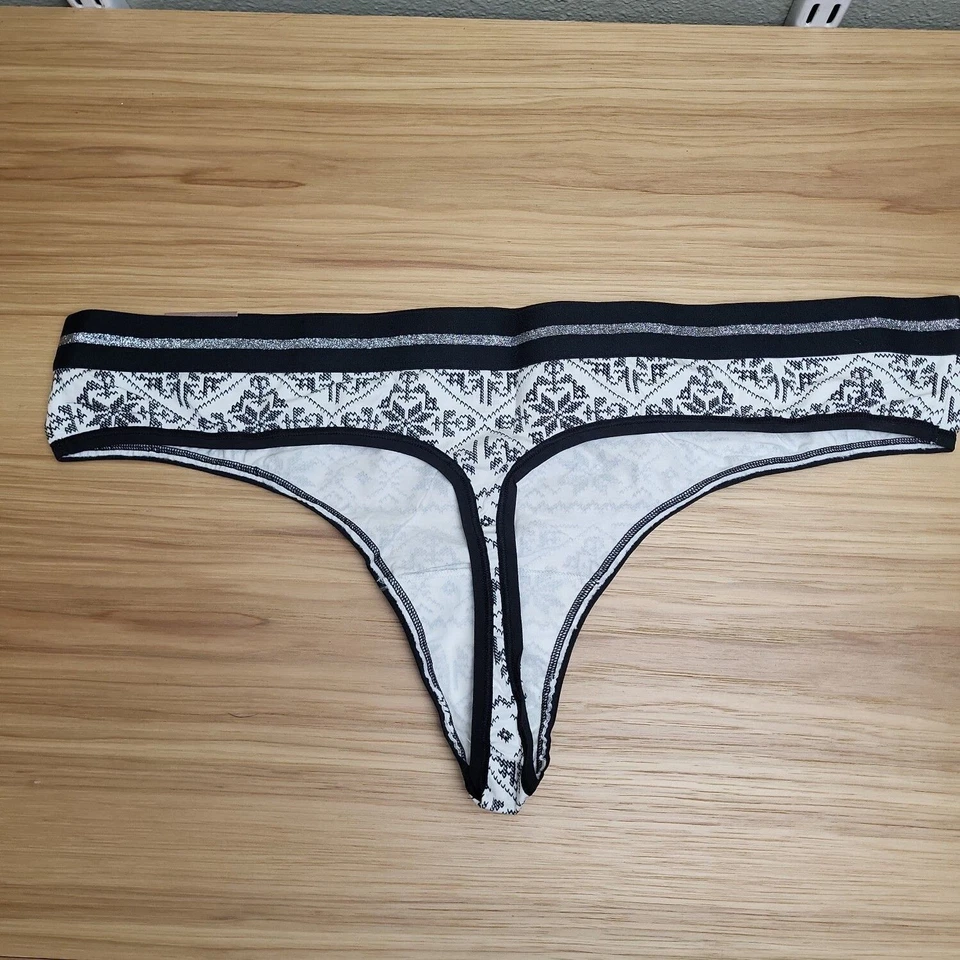 Cacique Womens Black White Cotton Wide Strap Thong Bikini Bottom Size 22/24 - Image 2 of 4